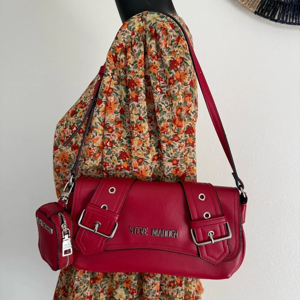 Steve Madden Red Buckle Shoulder Bag - Picture 3 of 10